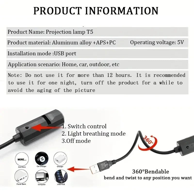 Rechargeable Moon and Star Projector Light - Rotating LED Night Lamp