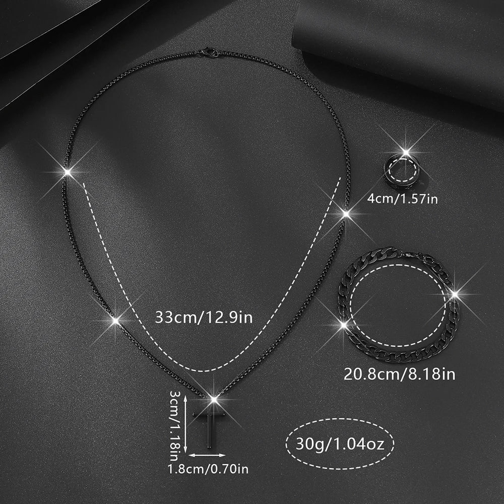 Men’s Luxury Watch & Jewelry Set – 4PCS Quartz Wristwatch with Bracelet, Necklace & Ring