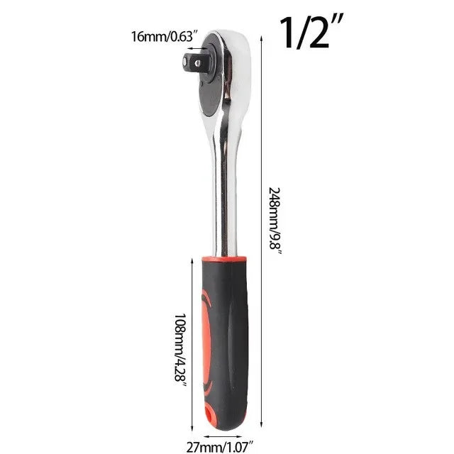 Universal Ratchet Wrench with Adjustable Socket Head (7–19mm / 11–32mm)