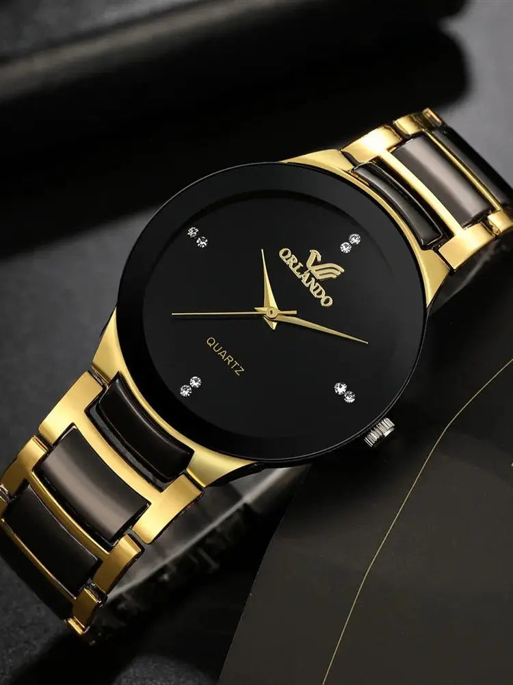 Black Dial Steel Quartz Men’s Business Watch – Luxury Stainless Steel Classic Wristwatch