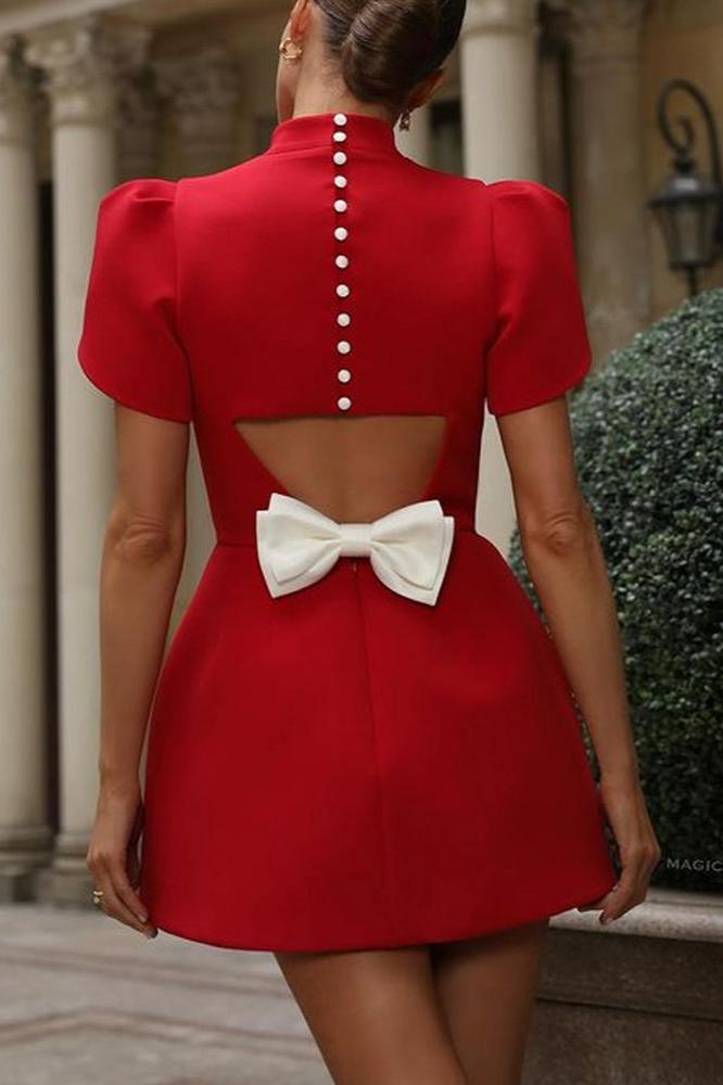 DELPHINE Fashion Temperament Bow Backless Dress
