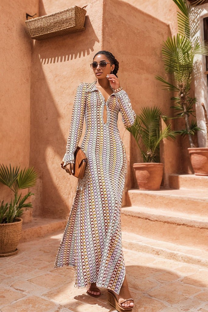 Dawn V-neck Collared Crochet Maxi Dress – Nena Stock
