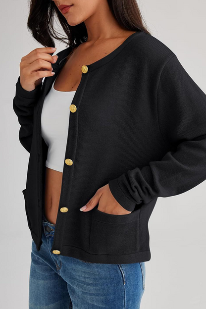 Alice Casual Solid Color Button Pocket Cardigan