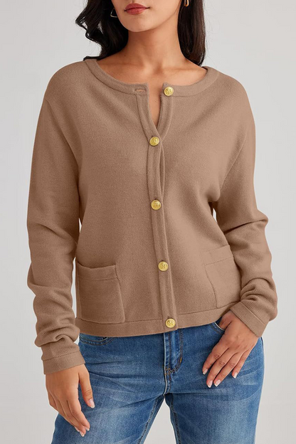 Alice Casual Solid Color Button Pocket Cardigan