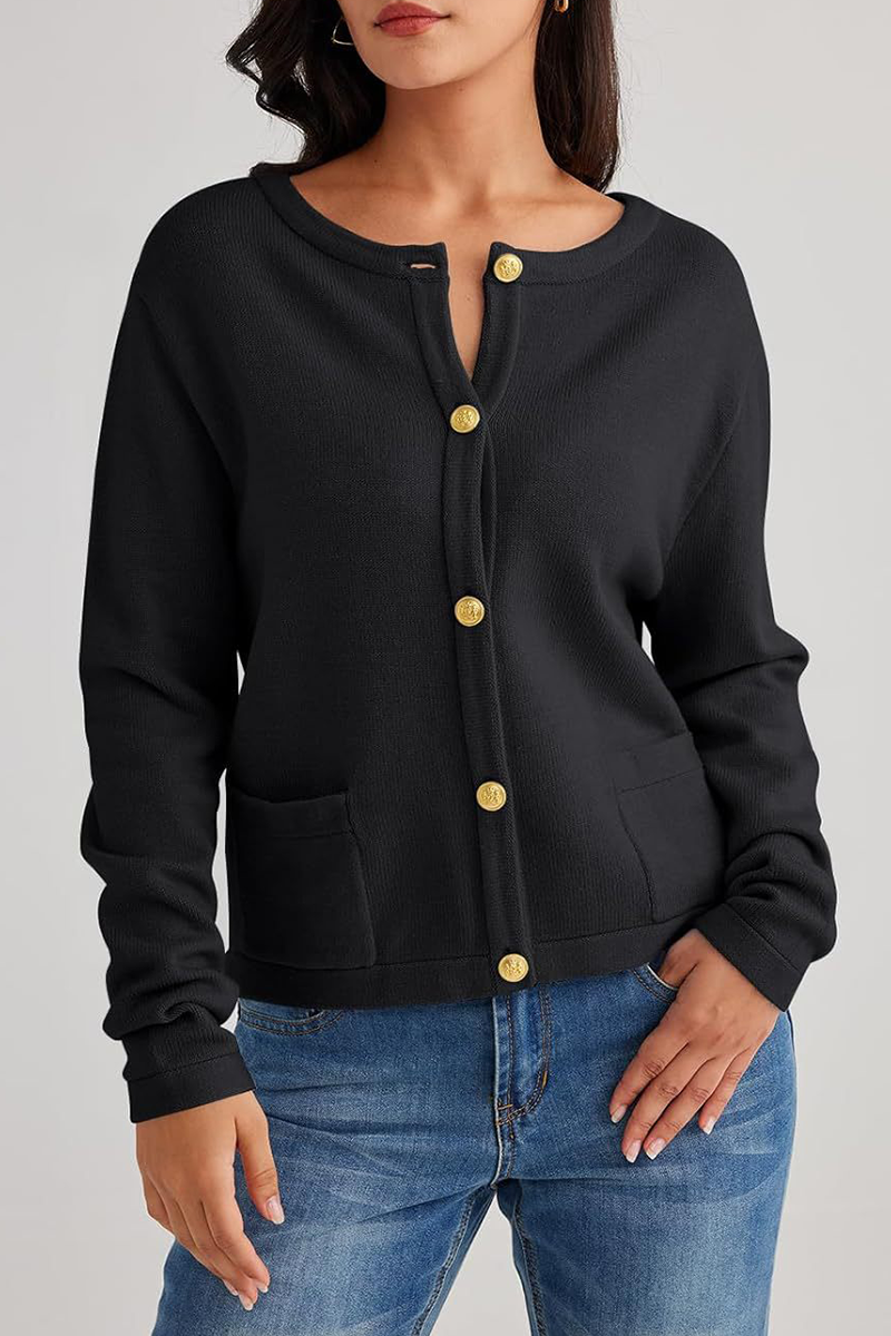 Alice Casual Solid Color Button Pocket Cardigan
