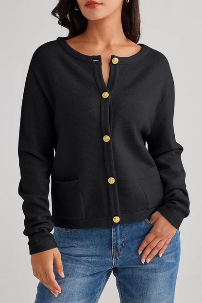 Alice Casual Solid Color Button Pocket Cardigan