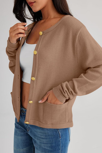 Alice Casual Solid Color Button Pocket Cardigan