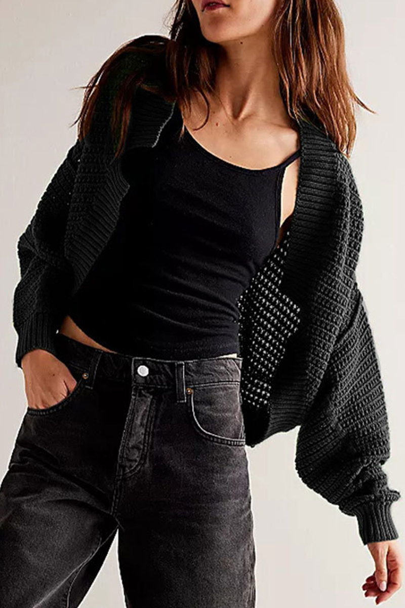 Thera Casual Solid Color Batwing Knit Cardigan
