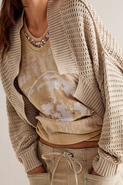 Thera Casual Solid Color Batwing Knit Cardigan