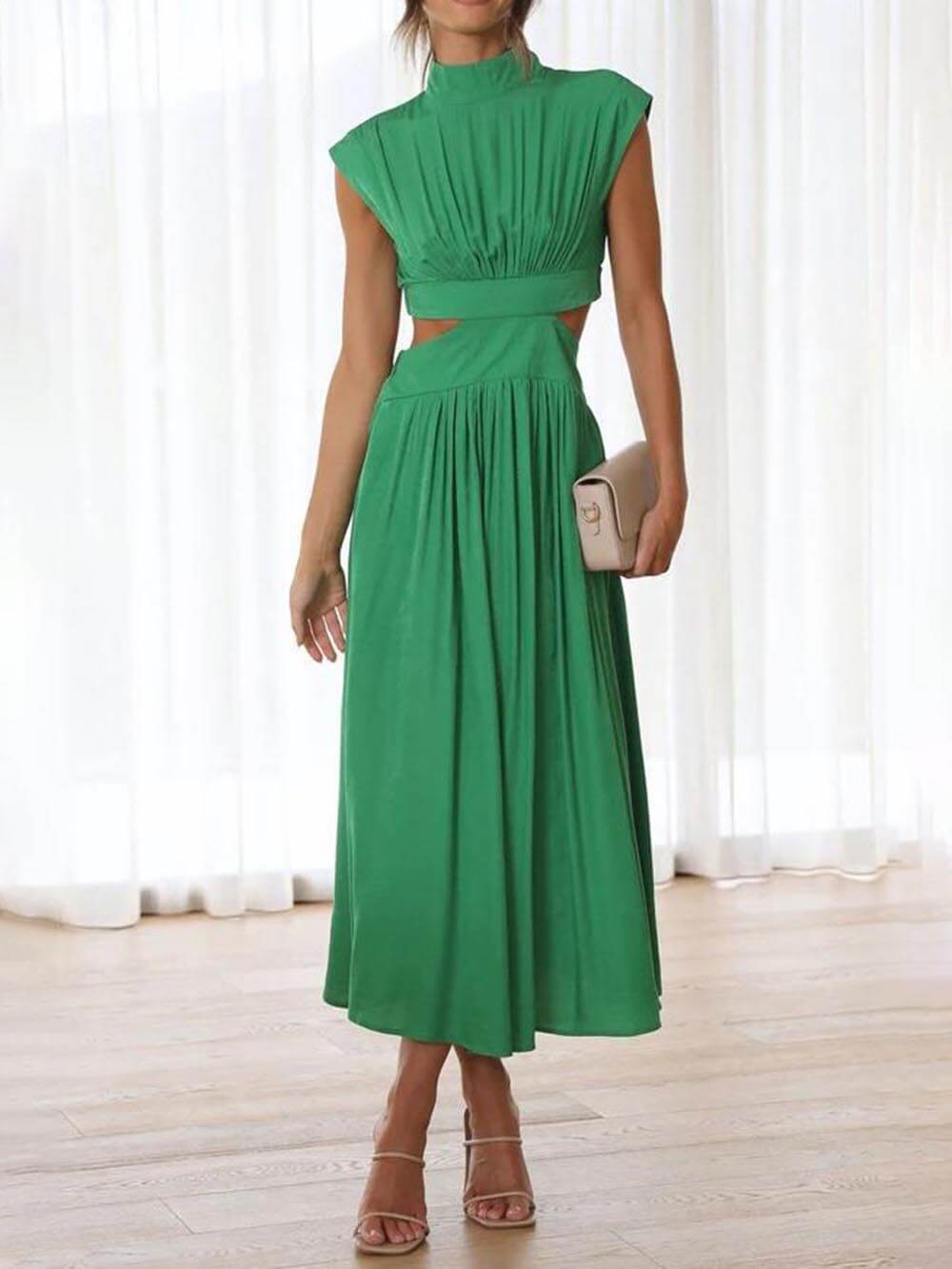 LunaBreeze™ Women’s Vacation Midi Dress – Cutout Waist with Pockets, Casual Summer Dress