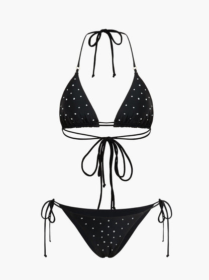 Halter bikini set embellished with rhinestones