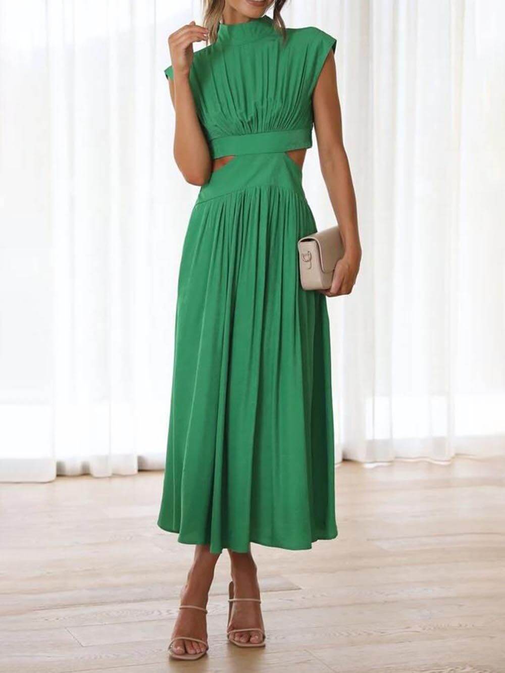 LunaBreeze™ Women’s Vacation Midi Dress – Cutout Waist with Pockets, Casual Summer Dress