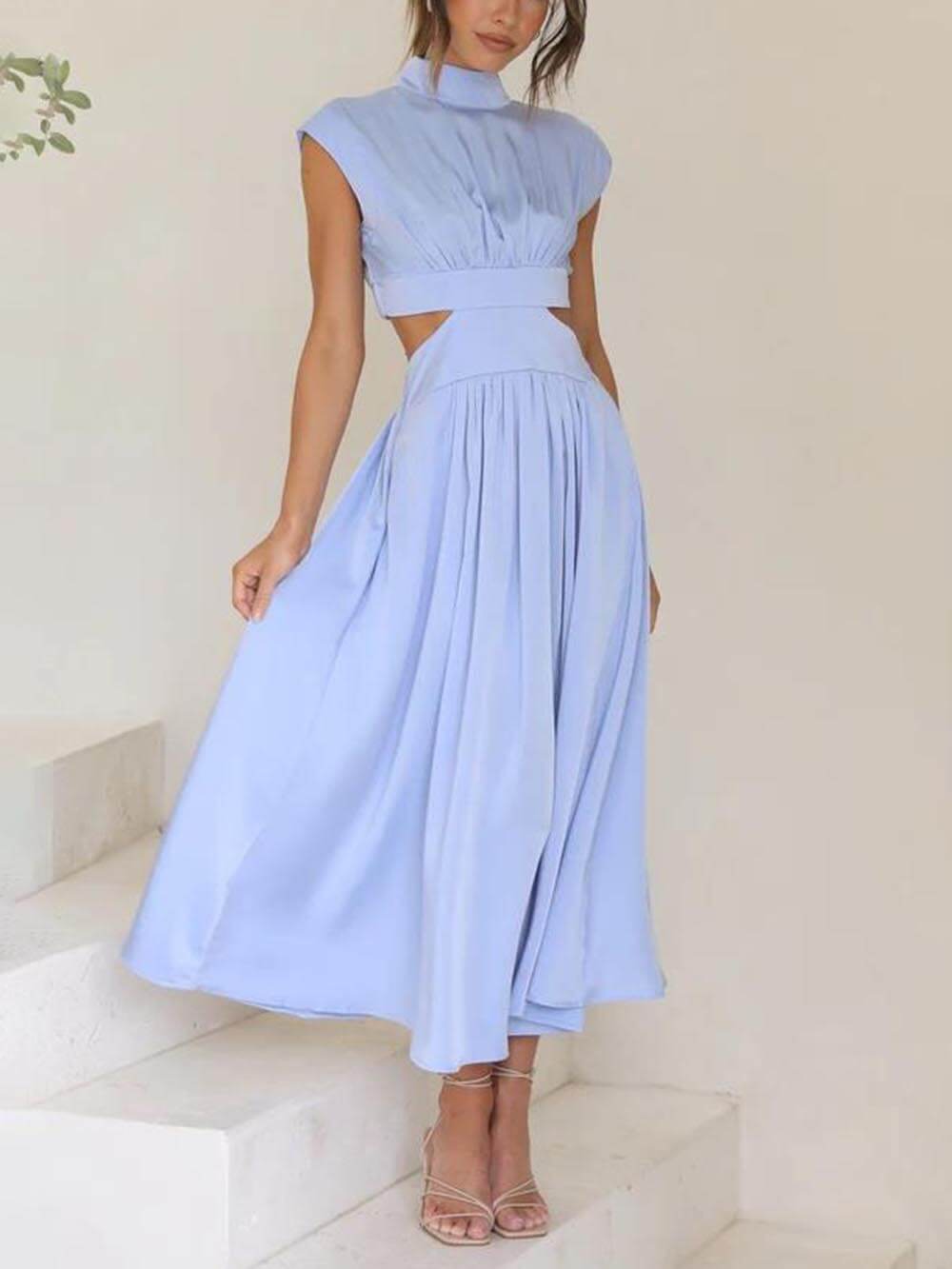 LunaBreeze™ Women’s Vacation Midi Dress – Cutout Waist with Pockets, Casual Summer Dress