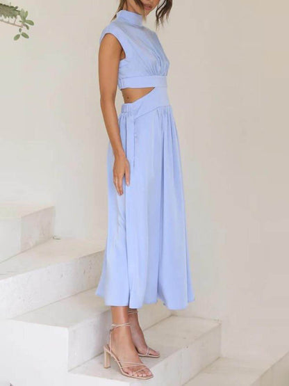 LunaBreeze™ Women’s Vacation Midi Dress – Cutout Waist with Pockets, Casual Summer Dress