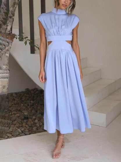 LunaBreeze™ Women’s Vacation Midi Dress – Cutout Waist with Pockets, Casual Summer Dress