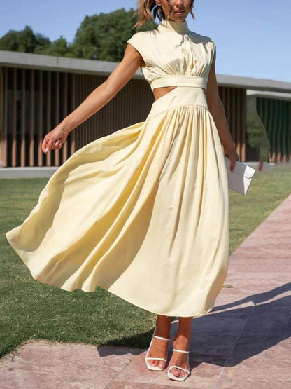 LunaBreeze™ Women’s Vacation Midi Dress – Cutout Waist with Pockets, Casual Summer Dress