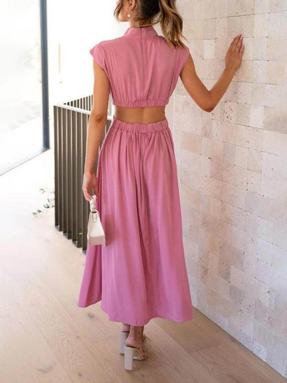 LunaBreeze™ Women’s Vacation Midi Dress – Cutout Waist with Pockets, Casual Summer Dress