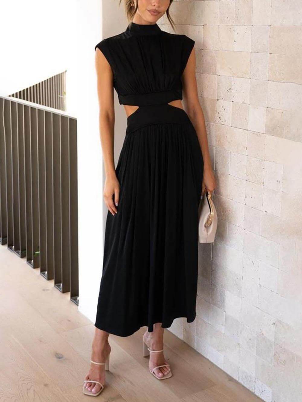 LunaBreeze™ Women’s Vacation Midi Dress – Cutout Waist with Pockets, Casual Summer Dress