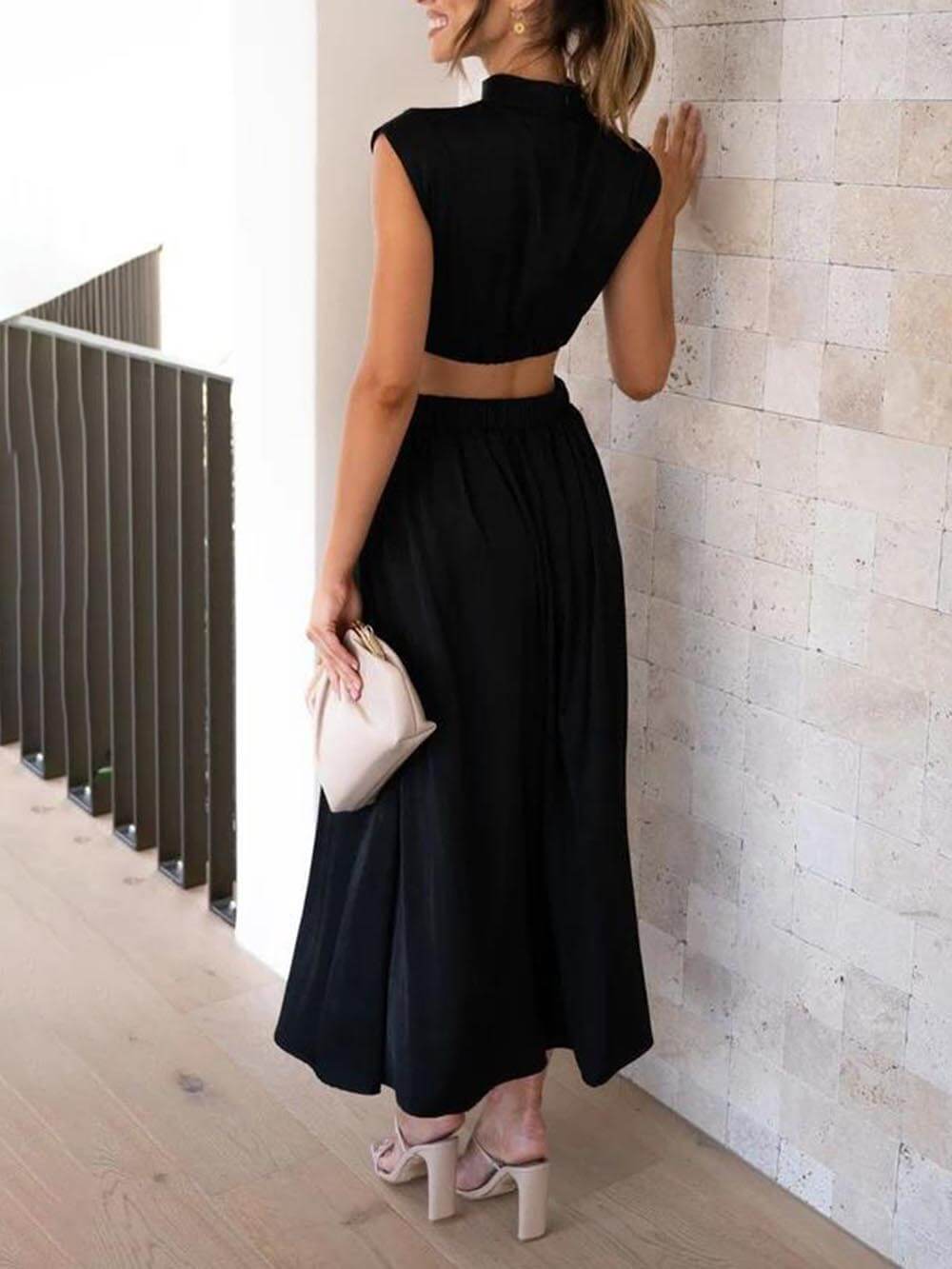 LunaBreeze™ Women’s Vacation Midi Dress – Cutout Waist with Pockets, Casual Summer Dress