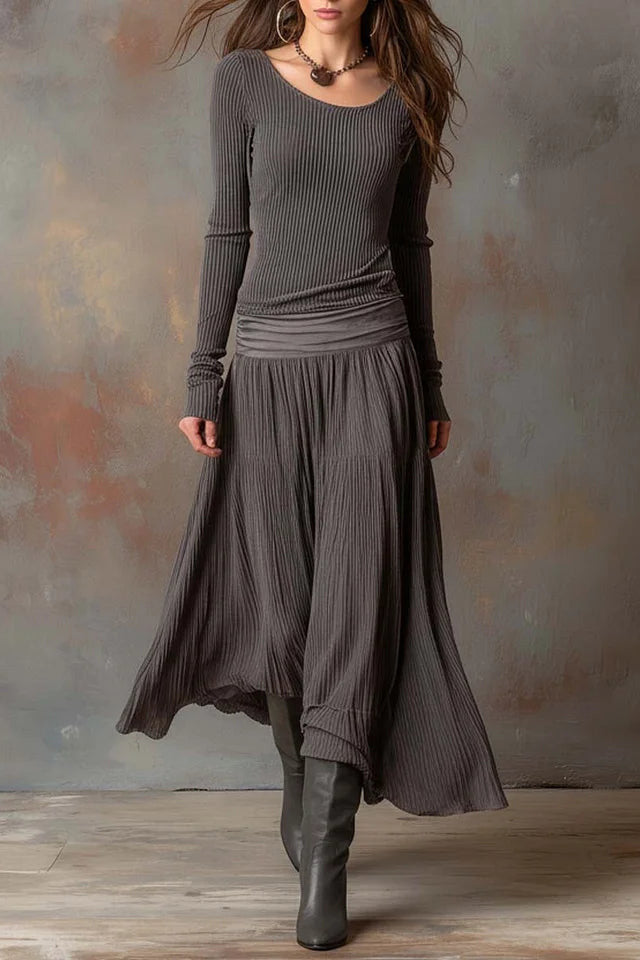 Siggy Retro Grey Ribbed Stretch Slim-Fit Set