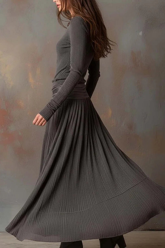 Siggy Retro Grey Ribbed Stretch Slim-Fit Set