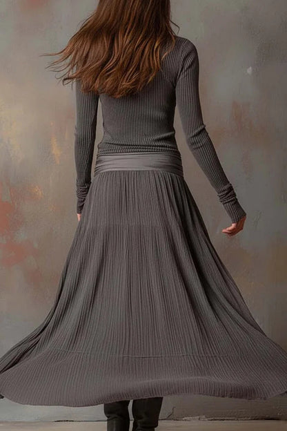 Siggy Retro Grey Ribbed Stretch Slim-Fit Set