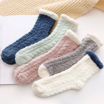 5 Pairs Thickened Coral Fleece Socks for Women Medium Sleeve Comfort and Warmth Winter Socks