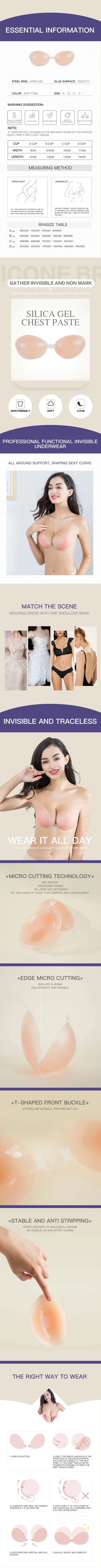 Invisible Silicone Push-Up Bra — Strapless Adhesive Backless Support