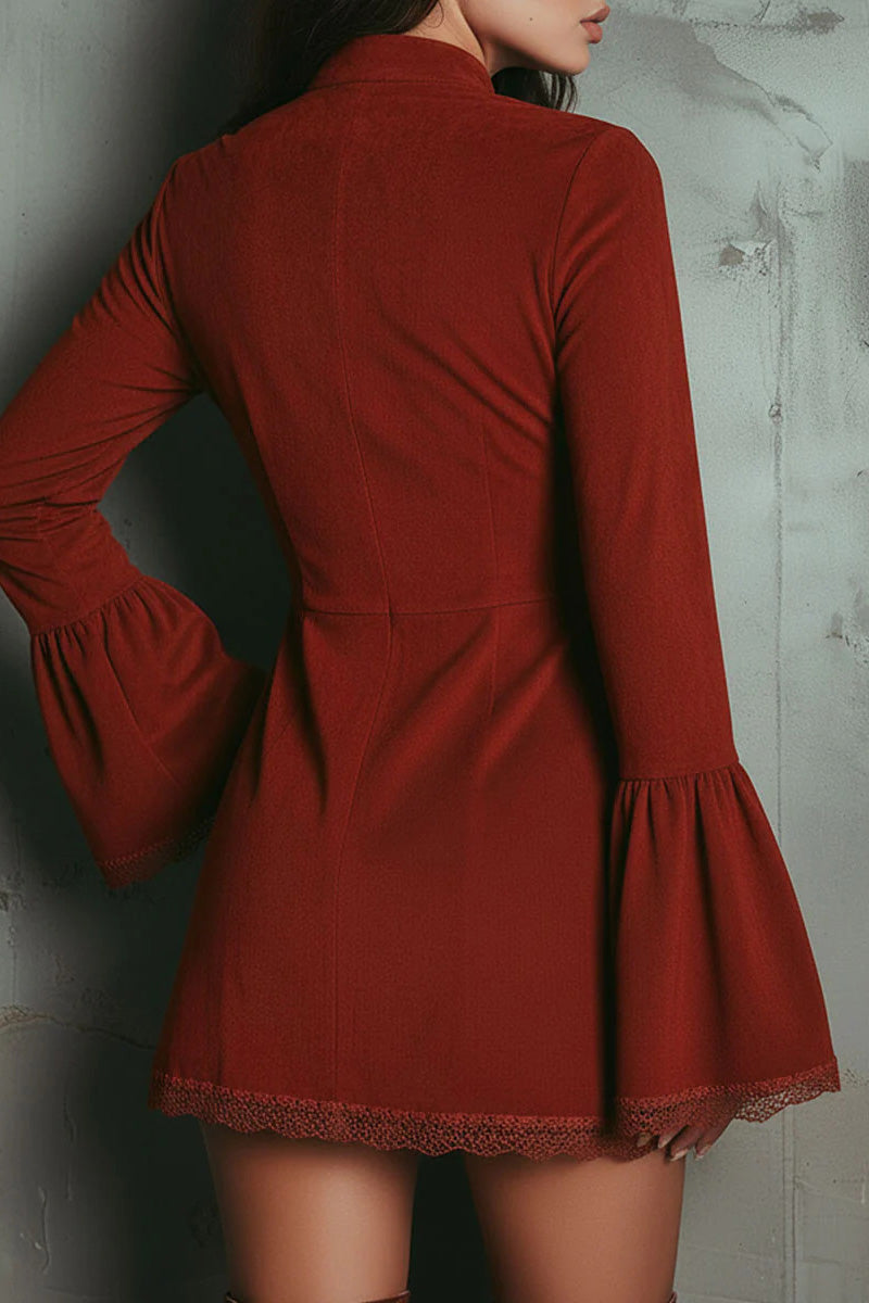 Laise Vintage Rust Red Bell Sleeve Mini dress
