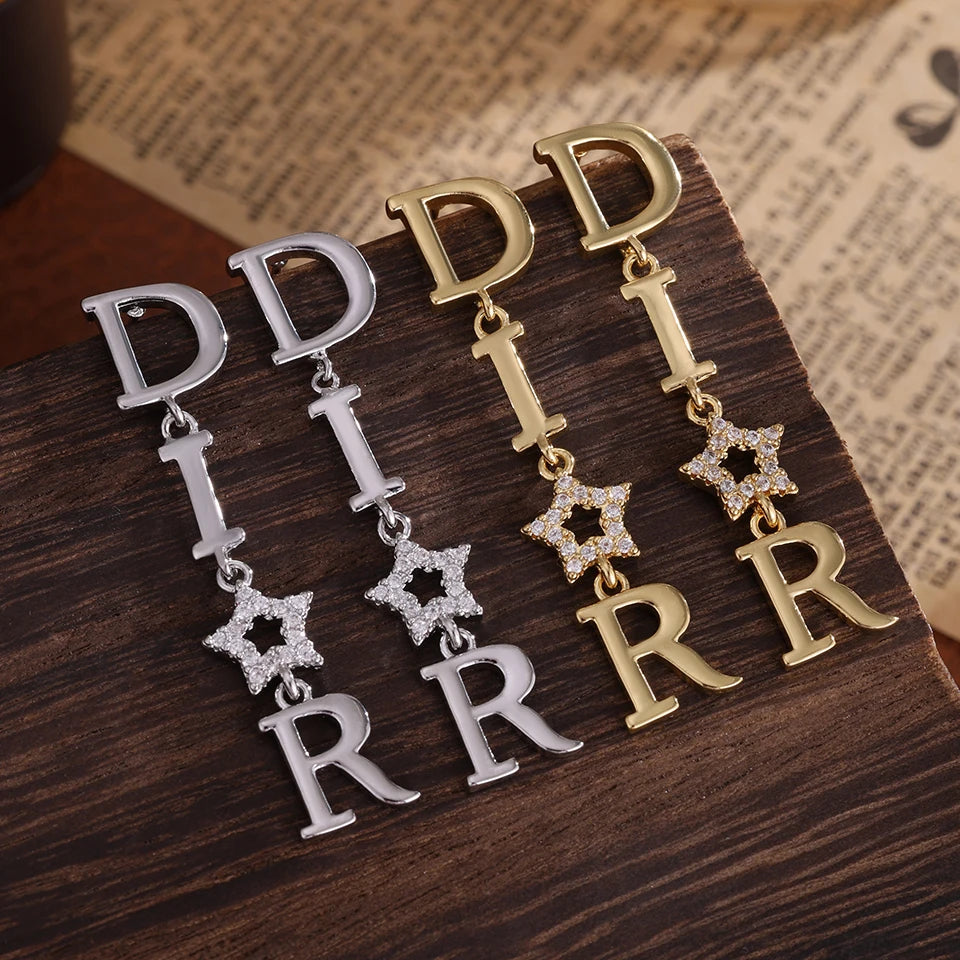 ZAKOL Korean Fashion Pearl Drop Earrings for Women Luxury Elegant Shiny Zircon D-letter Charm Hoop Earring Wedding Jewelry