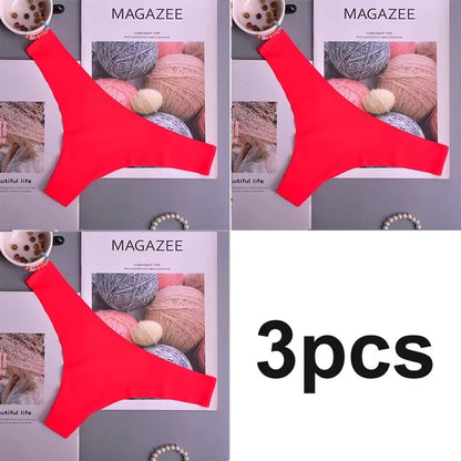 3PCS  Panties Women Ice Silk Underwear Low Waist V-Waist Briefs Cotton Crotch Breathable Quick-Drying Sports Underwear