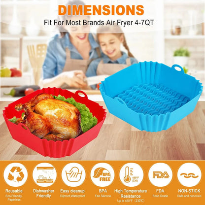 Silicone Air Fryer Pot Tray – Reusable Square Food-Safe Baking Basket for Oven, BBQ & Airfryer