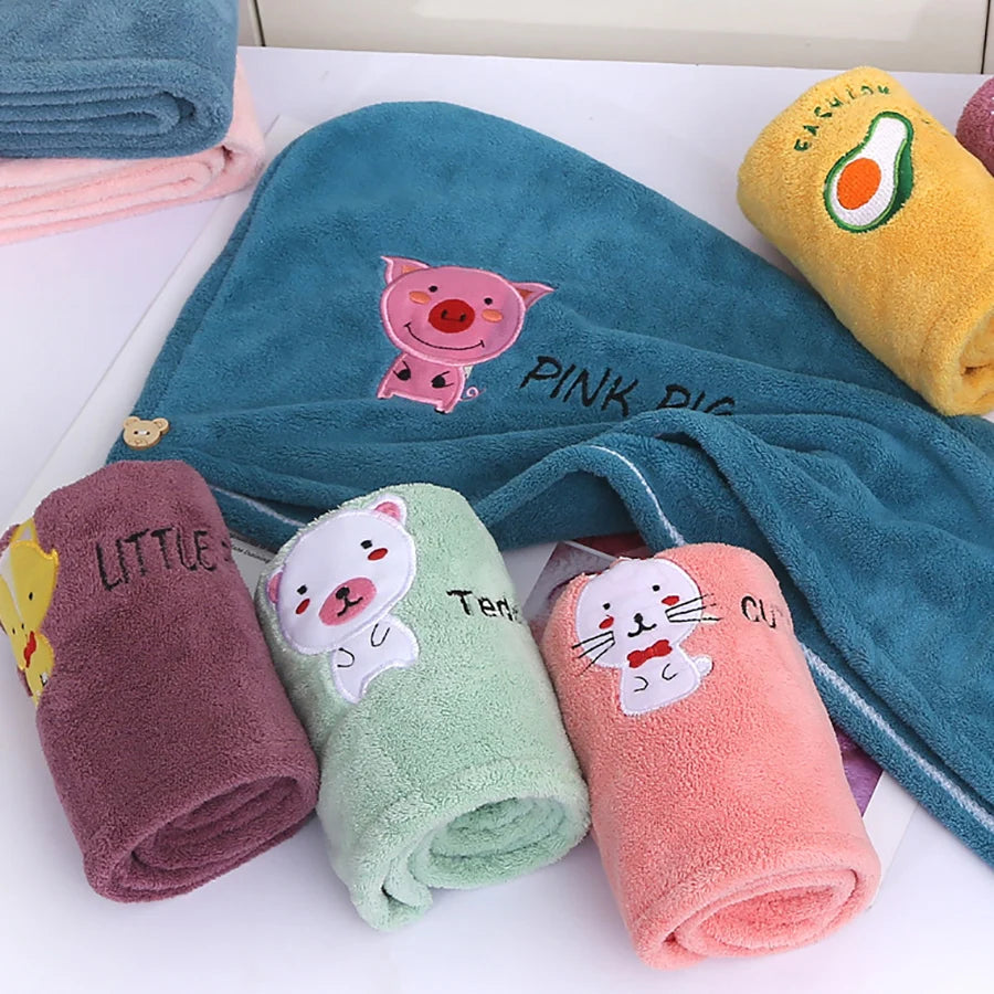 Embroidered Coral Fleece Hair Drying Cap – Quick Dry Absorbent Shower Towel for Women