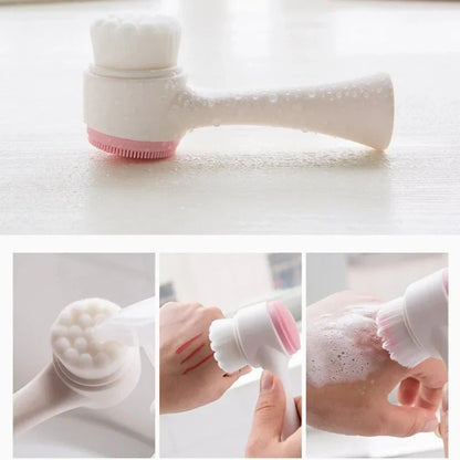 3D Double-Sided Silicone Facial Cleansing Brush, Soft Bristles, Exfoliator