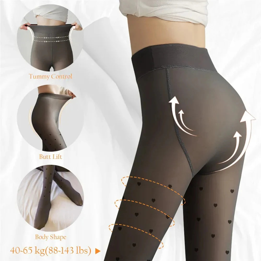 1 Pair Women's Sexy Autumn Winter Pantyhose Fashion Plush Insulation High Elasticity Pantyhose Sexy Heart-shaped Nylon Leggings