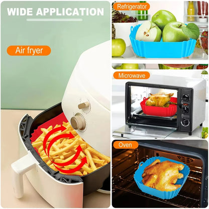 Silicone Air Fryer Pot Tray – Reusable Square Food-Safe Baking Basket for Oven, BBQ & Airfryer