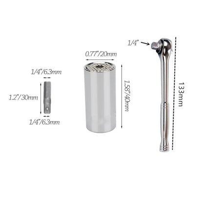 🔧 Universal Ratchet Wrench with Adjustable Socket Head (7–19mm / 11–32mm)