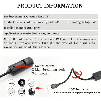 Rechargeable Moon and Star Projector Light - Rotating LED Night Lamp