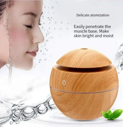 AromaMist™ USB Ultrasonic Cool Mist Essential Oil Humidifier — Mini Wood Grain Aroma Diffuser