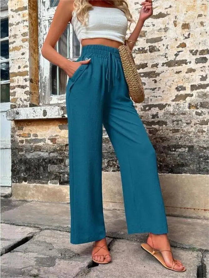 👖 High-Waist Elastic Straight-Leg Pants — Summer Loose Fit Casual Trousers