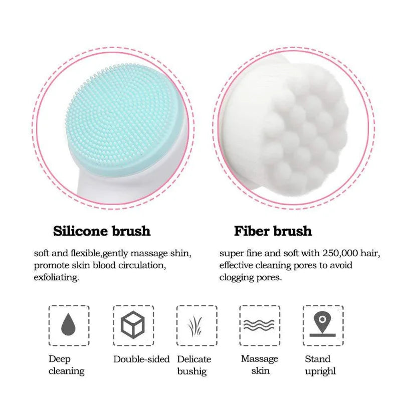 3D Double-Sided Silicone Facial Cleansing Brush, Soft Bristles, Exfoliator