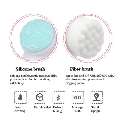 3D Double-Sided Silicone Facial Cleansing Brush, Soft Bristles, Exfoliator