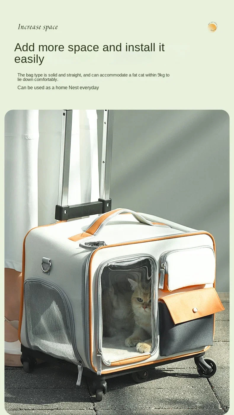 Portable Pet Trolley Travel Case with Capsule Window