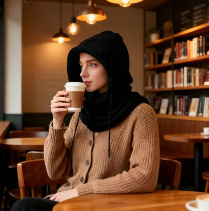 Unisex Winter Balaclava Knit Hood - Windproof Mask with Drawstring, Motorcycle Riding Headgea Warm Knitted Cap Cold Weather