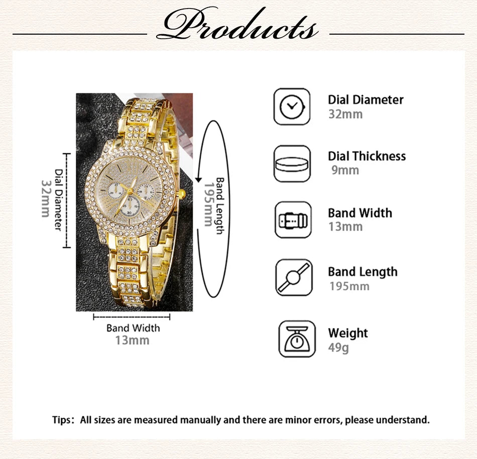 Amelia Gold Quartz Watch & Jewelry Set – 5 pcs