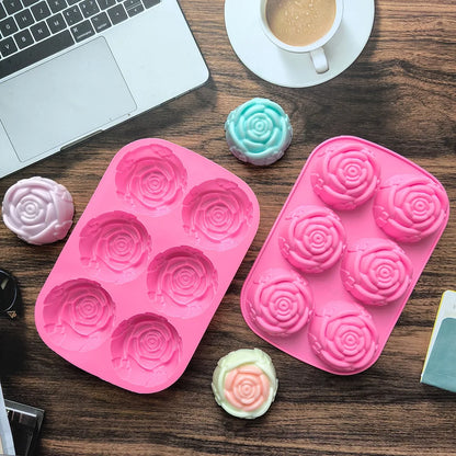 6-Cavity Rose Flower Silicone Mold – Heart Shape DIY Soap, Candle, Cake & Chocolate Mold
