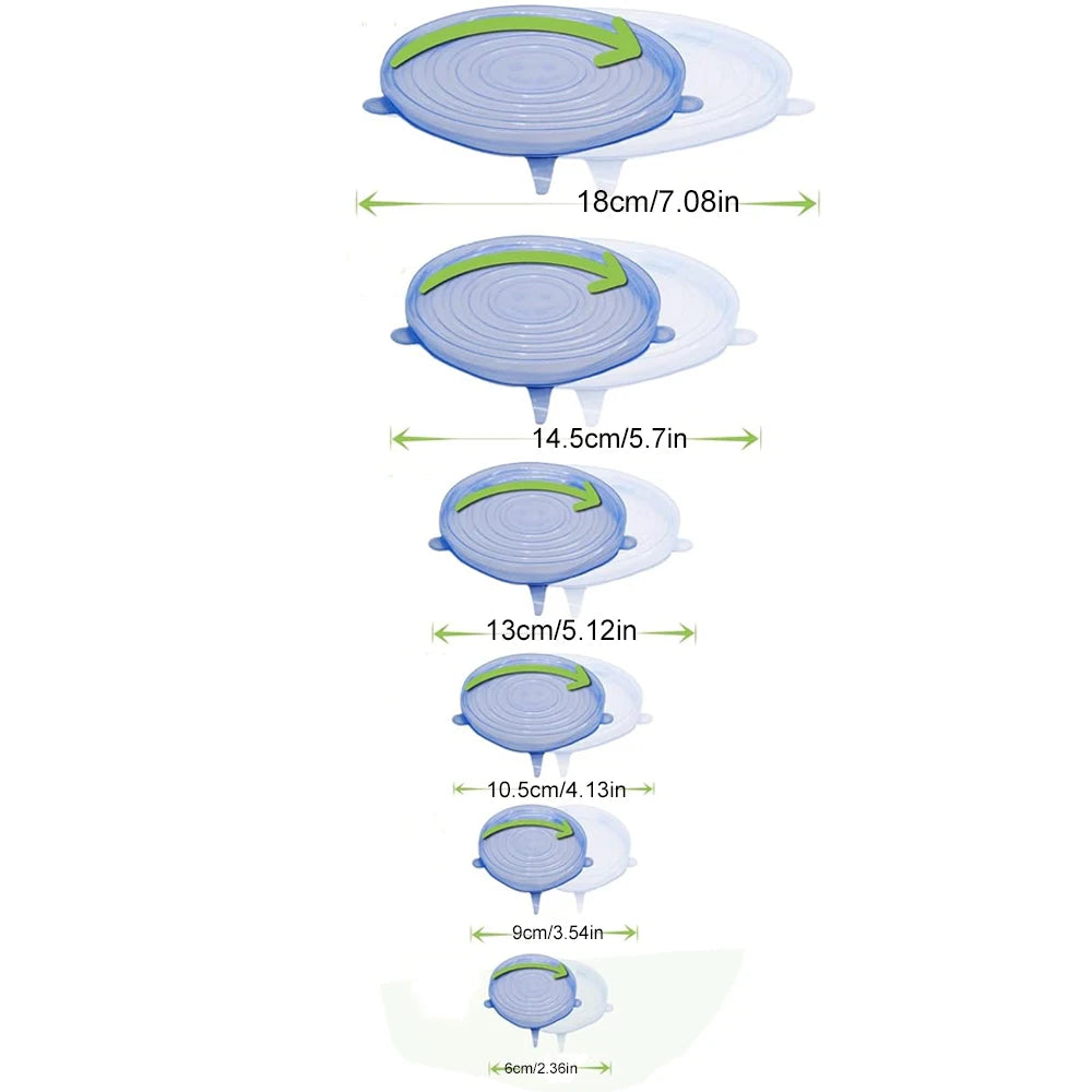 Reusable Silicone Food Covers – 6-Piece Stretch Lids Set for Fresh Food Storage