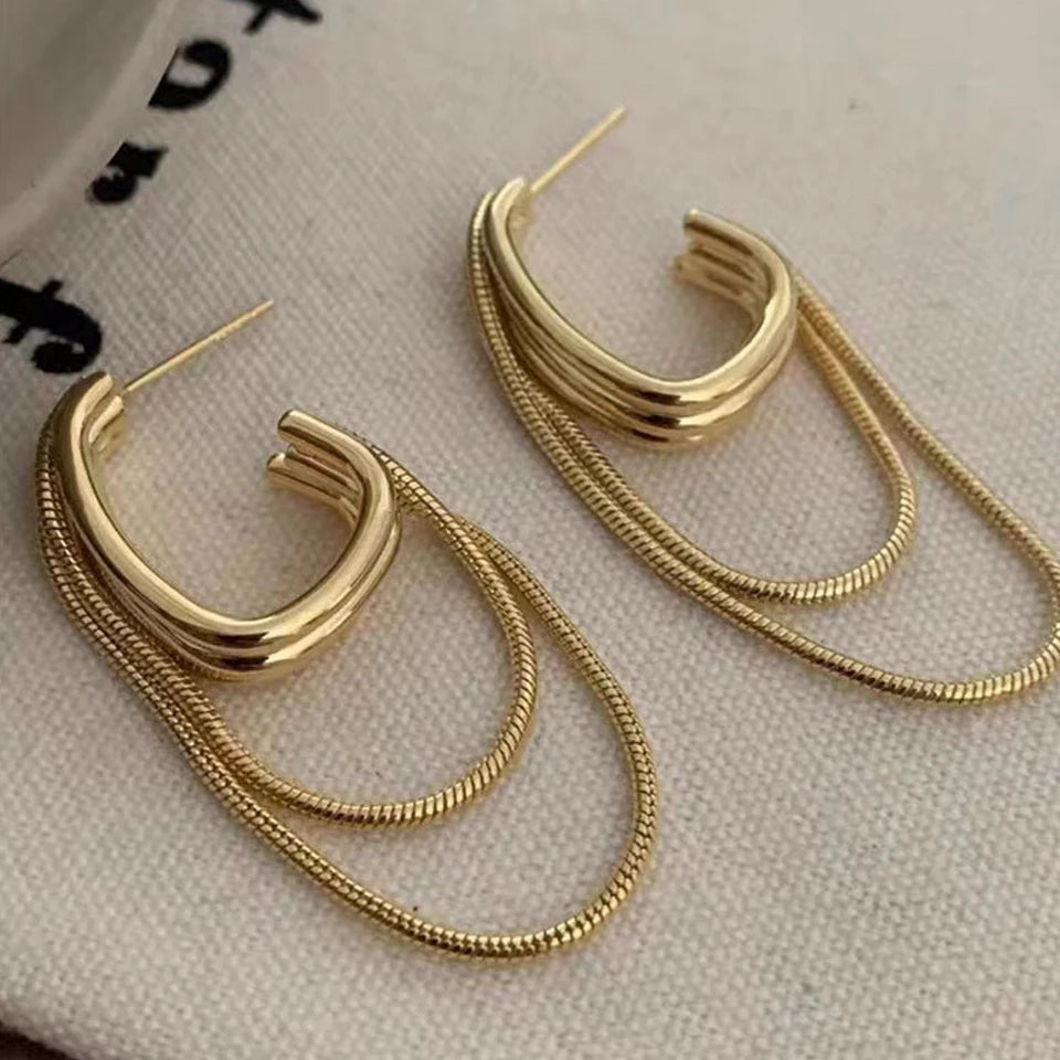 Yupsk Classic Tassel Multi-layer Chain Earrings For Women Fashionable Metal Party Jewelry Accessory Gift