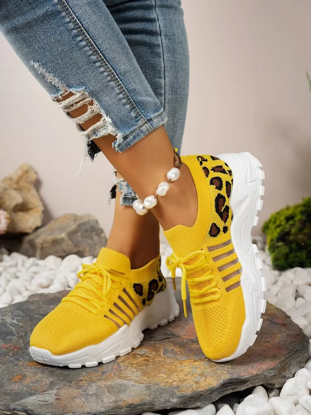 Leopard Print Lightweight Breathable Sneakers for Women – Casual Comfort Walking Shoes