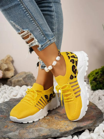 Leopard Print Lightweight Breathable Sneakers for Women – Casual Comfort Walking Shoes